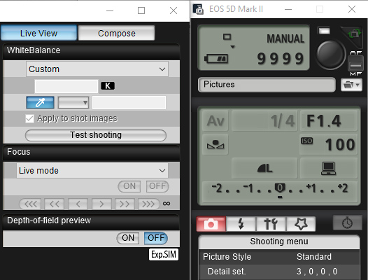 Screenshot of Canon EOS Utility software Canon EOS Utility software