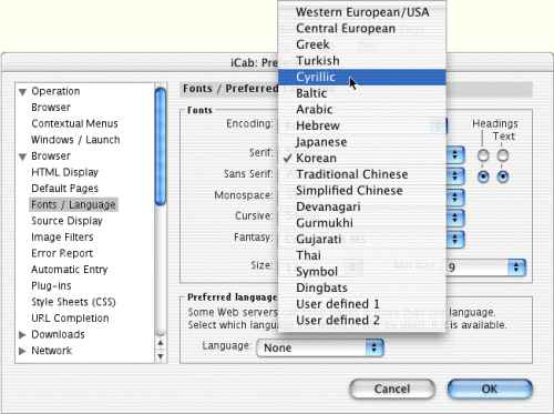 iCab Preview 2.6 Preferences