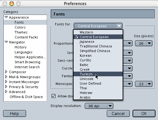 Netscape 6 Preferences