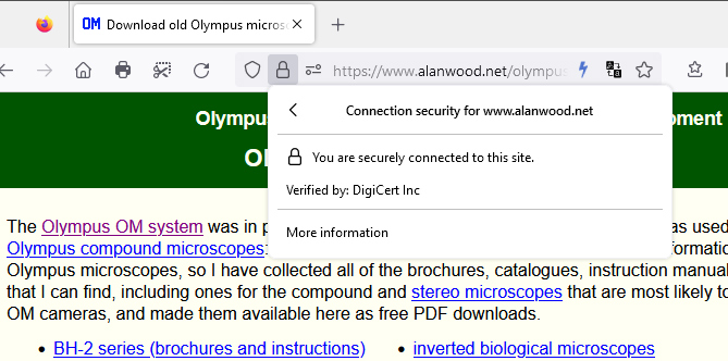 Secure connection to my Olympus downloads page